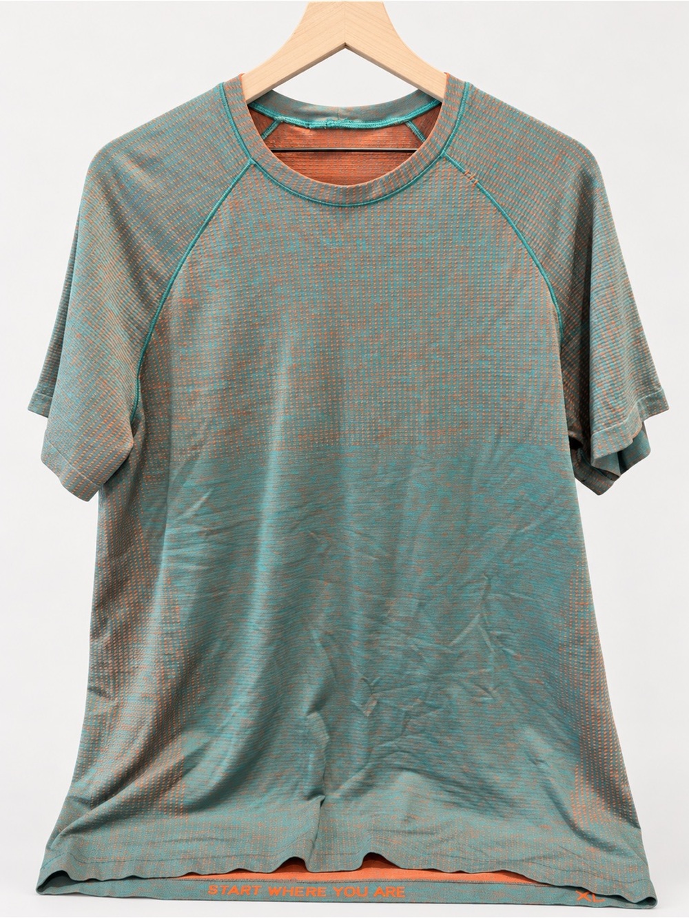 Men's Lululemon Short Sleeve Crewneck Tee in Teal and Rust